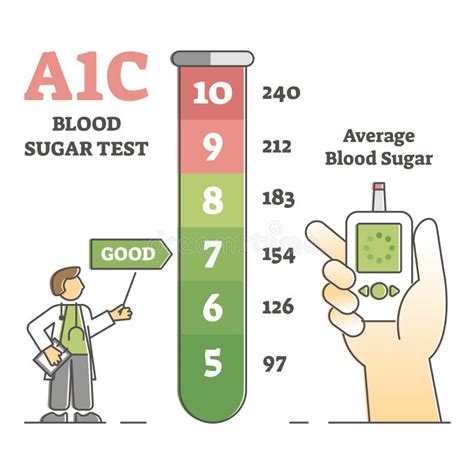 A1C Blood Sugar Test with Glucose Level Measurement List Outline Diagram Stock Vector ...