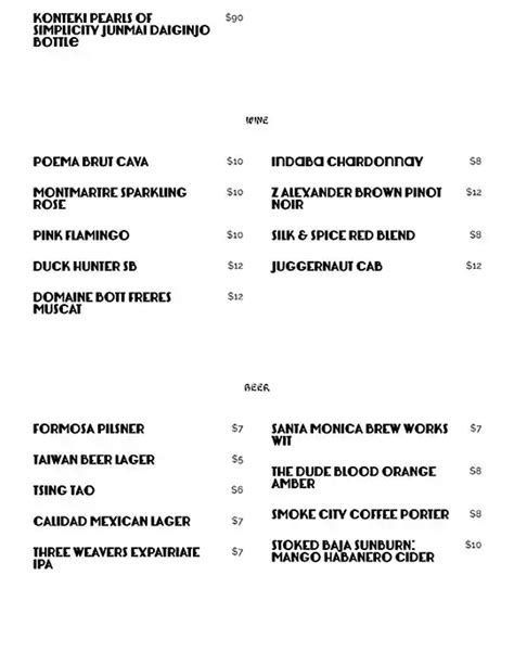 Menu at Formosa Cafe, West Hollywood, Santa Monica Blvd