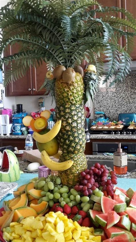 My pineapple tree fruit platter centerpiece with fruit monkey and ...