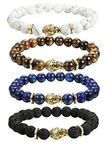 FIBO STEEL four Pcs Lava Rock Stone Bracelet for Men Wom... - Diamond & Wedding - Jewelry Sight