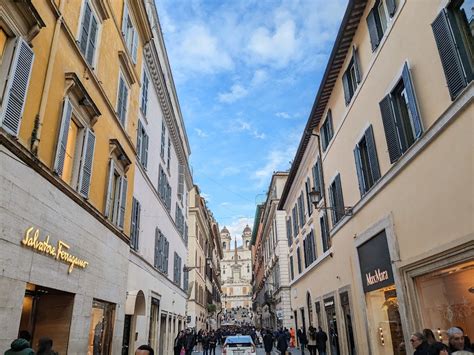 Via Condotti Rome, prestigious shopping street near Spanish Steps.