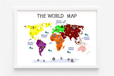 World map kids wall art / Nursery room wall art / School art