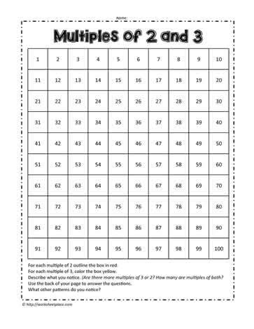 100 Chart Patterns for Multiples of 2 and 3 Worksheets