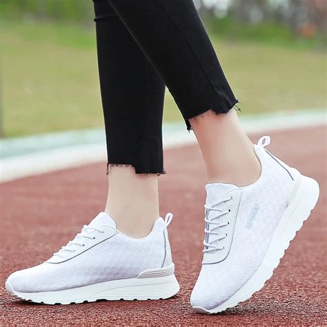 White Female Running Shoes Breathable Sneakers Fitness Ultralight Sport ...