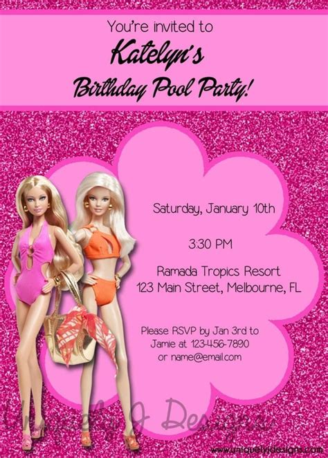 Barbie Pool Party Birthday Invitation by UniquelyJDesigns on Etsy