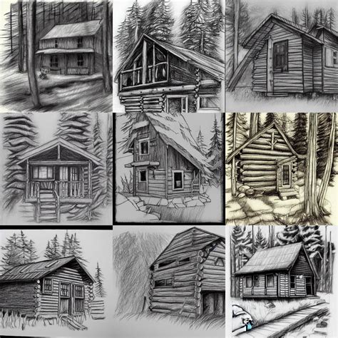 cabin in the woods, pencil sketch | Stable Diffusion