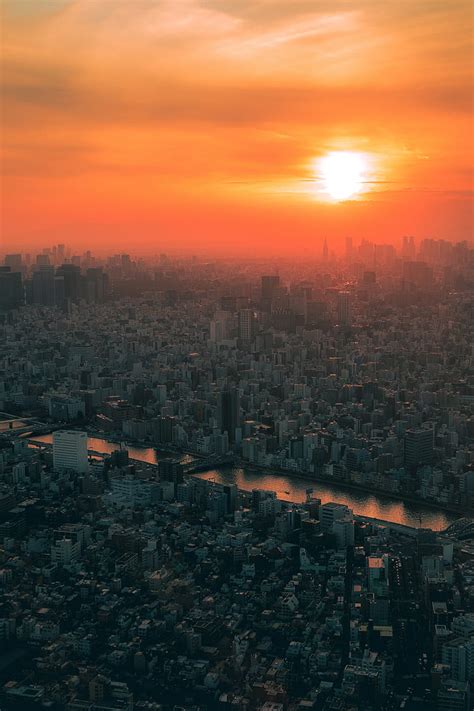 HD wallpaper: city, sunset, fog, aerial view, tokyo, japan | Wallpaper Flare