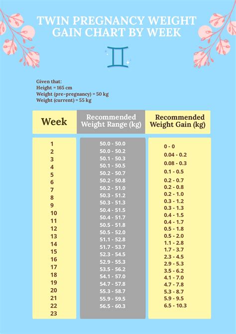 Twin Pregnancy Weight Gain Chart By Week in Word, PSD - Download | Template.net