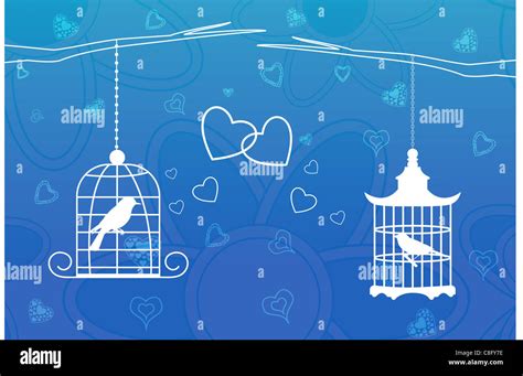 illustration of love birds in cage Stock Photo - Alamy