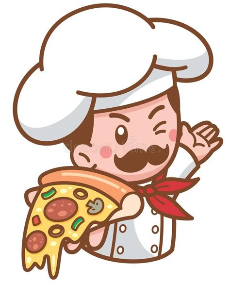 a cartoon chef holding a slice of pizza