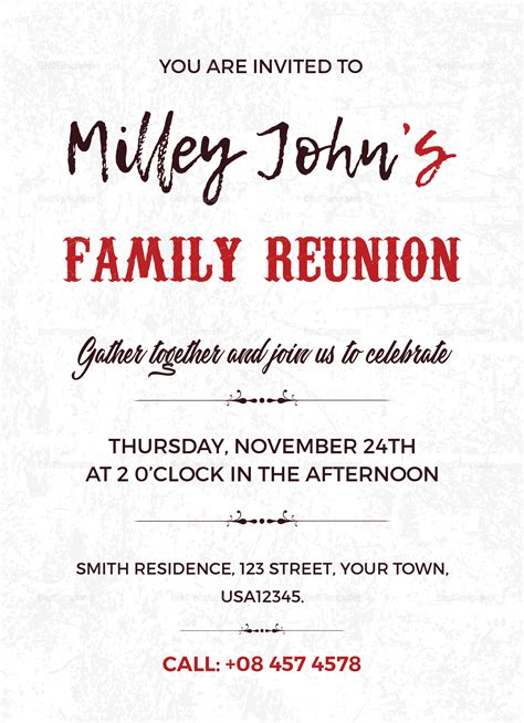 Family Reunion Invitation Card Design Template in Word, PSD, Publisher