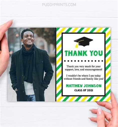 Graduation Thank You Card with Photo in Green and Yellow | Etsy in 2021 ...