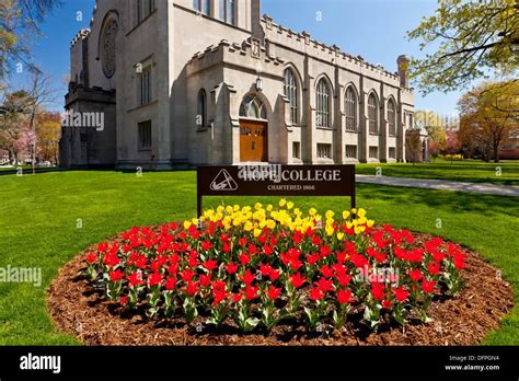 A tulip bed at the Hope College campus in Holland, Michigan, USA Stock ...