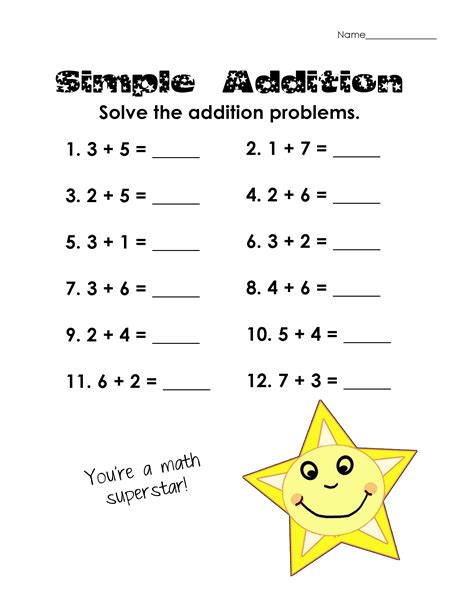 Simple Addition Problems Math Worksheets | K5 Worksheets | Math addition worksheets, First grade ...