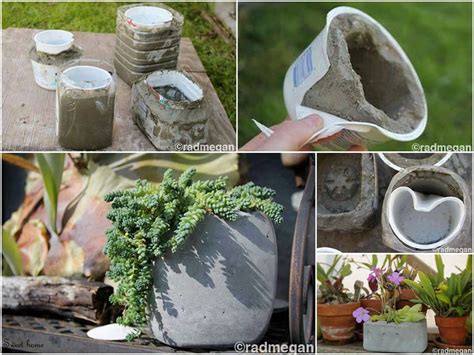 Concrete planter construction, plant pots moulded with cement. DIY.