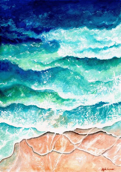 'Ocean Waves' watercolour- Print 'Ocean Waves' Watercolour - Print | Ocean waves painting ...