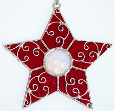 Ruby Red Filigree Stained Glass Star Ornament by TheGlassCottage Stained Glass Ornaments ...