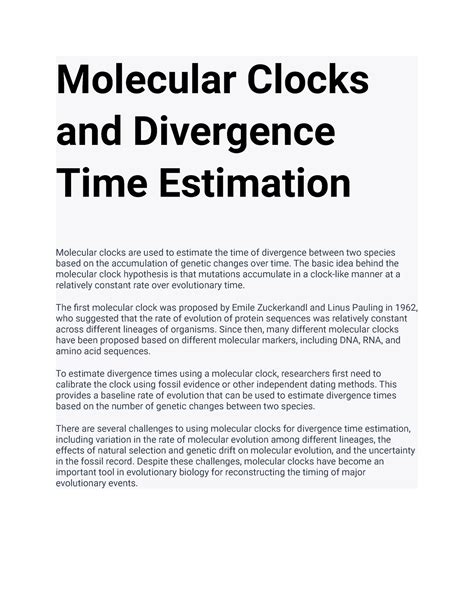 Molecular Evolution 3-4 - Molecular Clocks and Divergence Time Estimation Molecular clocks are ...