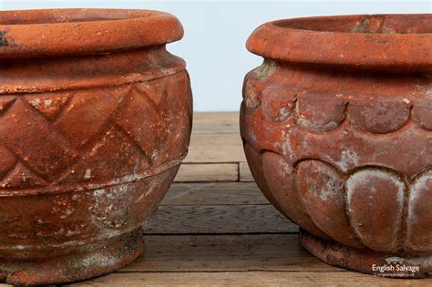 Weathered terracotta garden planters