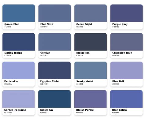 31 Shades of Blue-Purple Colors with Names and Hex Codes
