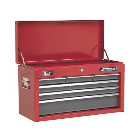 Topchest 6 Drawer with Ball-Bearing Slides - Red/Grey - Huttie