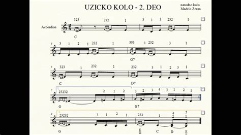 Uzicko kolo - note za harmoniku (zapis Zoran Madzic) - YouTube