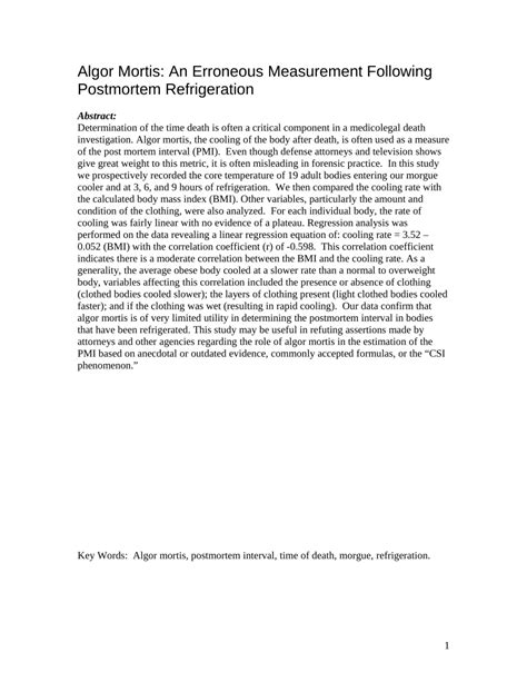 (PDF) Algor Mortis: An Erroneous Measurement Following Postmortem Refrigeration