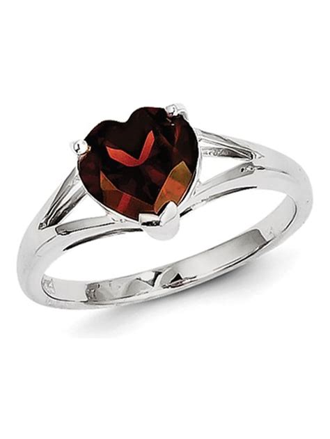 Gem And Harmony - Sterling Silver Heart Shaped Garnet Ring (1.85 Carat ...