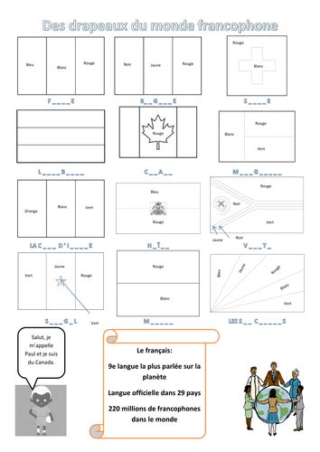 Des drapeaux du monde francophone - Flag worksheet | Teaching Resources | Teaching resources ...