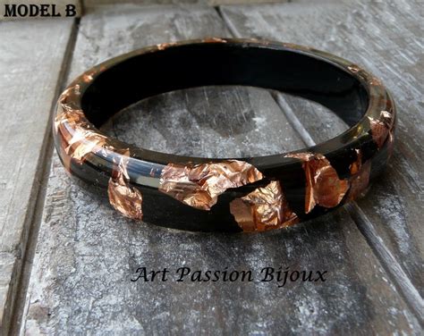 Black and Rose Gold Jewelry Epoxy Resin Bangle With Copper - Etsy