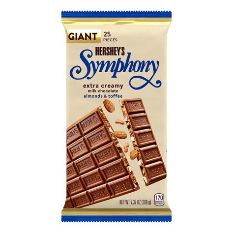 Hershey's, Symphony Extra Creamy Milk Chocolate, Almonds and Toffee Giant Candy, 7.37 oz, Bar ...