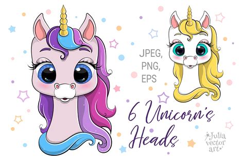 6 Unicorn's heads - vector collection (841280) | Characters | Design ...