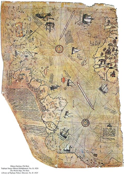 More details Surviving fragment of the Piri Reis map showing the Central and South American ...