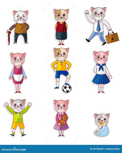 Cartoon Cat Family Icon Set Royalty Free Stock Images - Image: 20706499