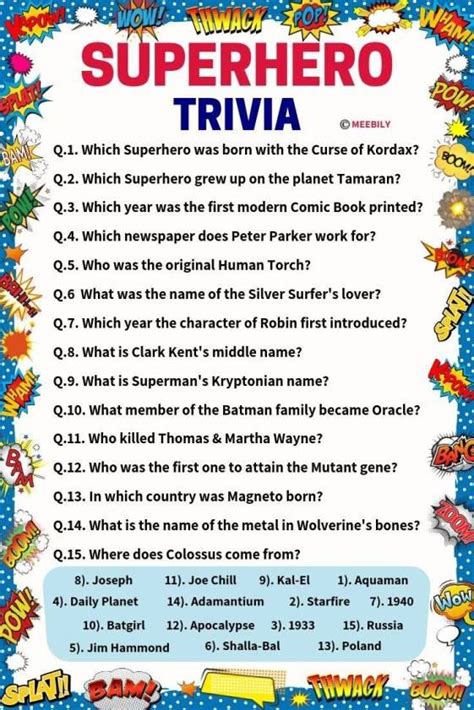 100+ Superhero Trivia Questions & Answers - Meebily | Trivia questions and answers, Fun trivia ...