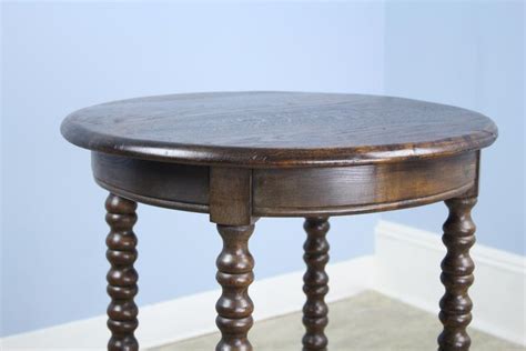 Antique French Round Oak Side Table with Bobbin Legs at 1stDibs