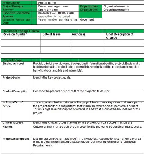 Project Charter Template Ms Word