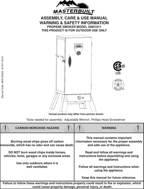 Masterbuilt Propane Smoker 20051011 Users Manual 20051011_GS40S_IM_041811JH