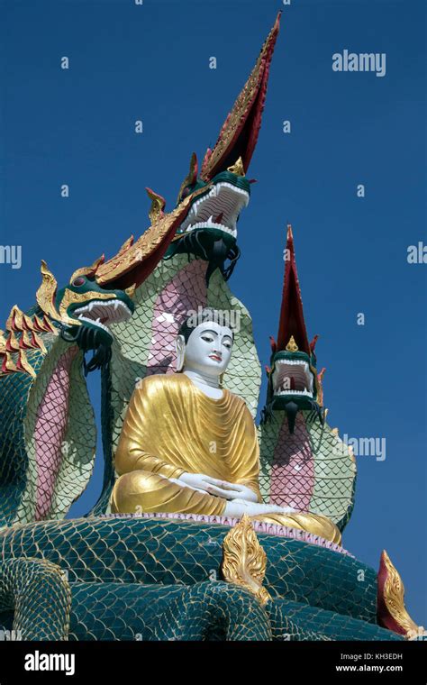 A Buddha Image protected by Nagas (mythical dragon-like creatures) near Monywa in Myanmar (Burma ...