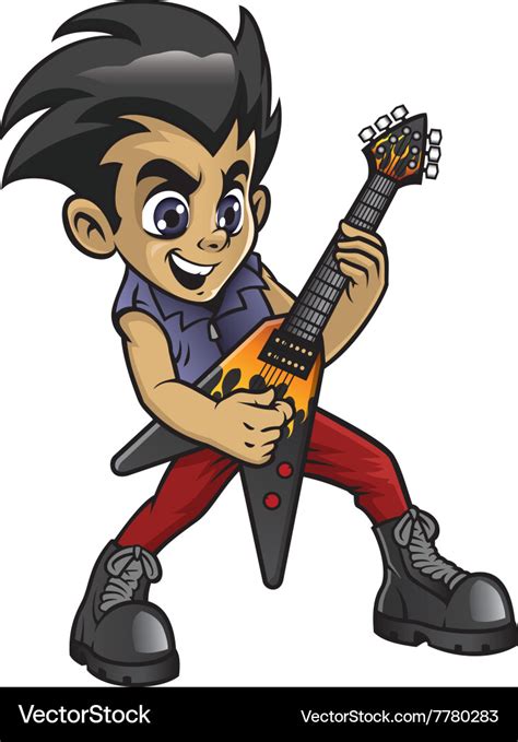 Little rocker boy playing an electric guitar Vector Image