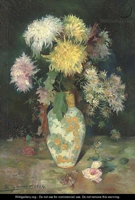 Chrysanthemums and daisies in a ceramic vase - Luis Graner Arrufi - WikiGallery.org, the largest ...