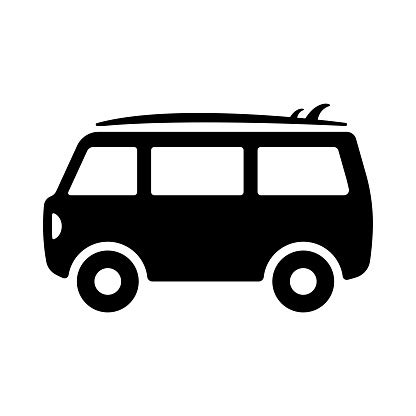 Minibus Icon Minivan Surf Camper Black Silhouette Side View Vector ...