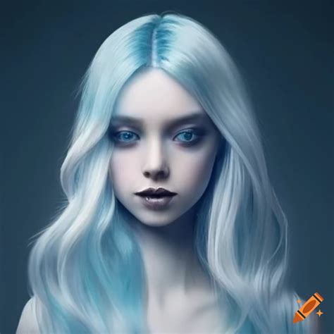 Digital art of a regal girl with pale blue hair on Craiyon