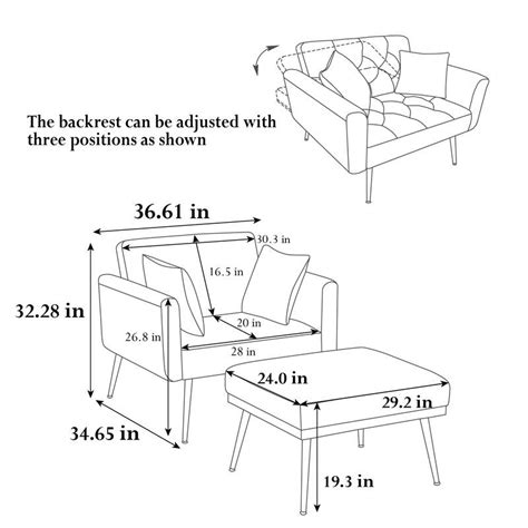 36.61'' Wide Modern Accent Chair With 3 Positions Adjustable Backrest ...