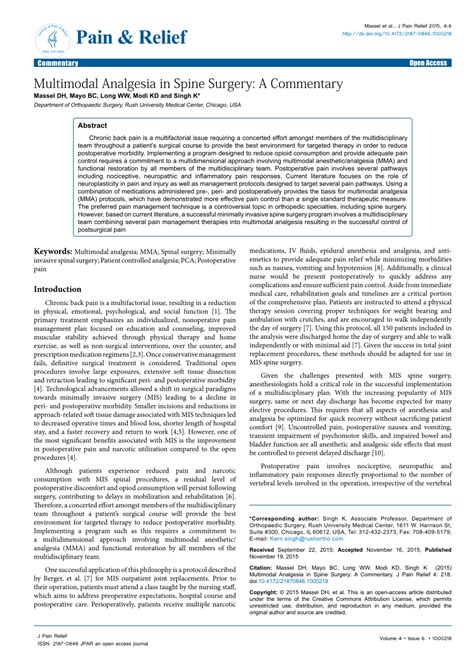 (PDF) Multimodal Analgesia in Spine Surgery: A Commentary