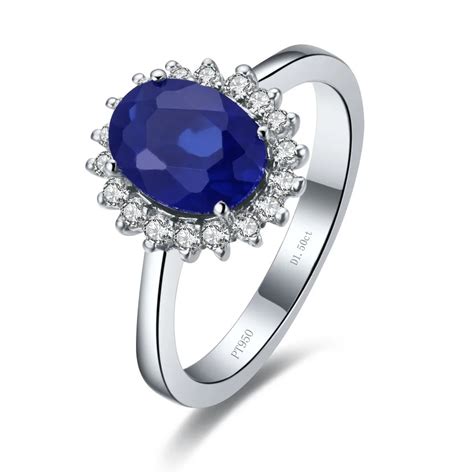 1CT Oval Style Solid 18K White Gold Excellent Blue Stone Diamond Gold ...