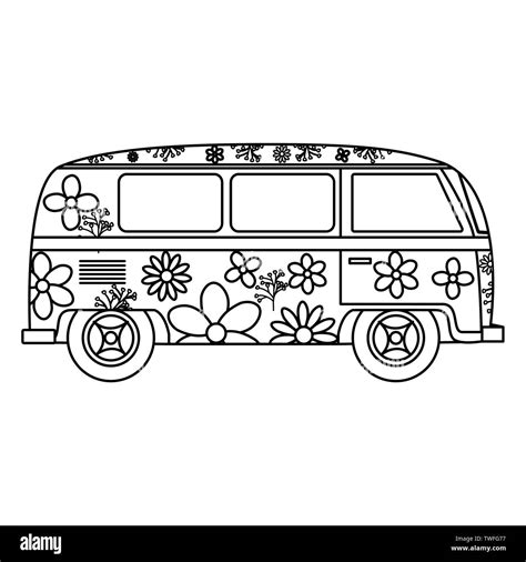 hippie van with floral print icon vector illustration design Stock Vector Image & Art - Alamy