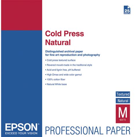 Epson Cold Press Natural Paper (13 x 19", 25 Sheets) S042300 B&H