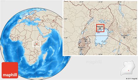 Shaded Relief Location Map of Kampala