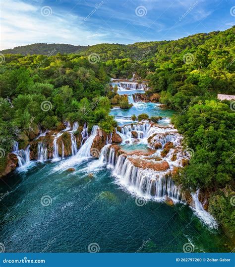 Krka, Croatia - Aerial View of the Beautiful Krka Waterfalls in Krka National Park on a Bright ...